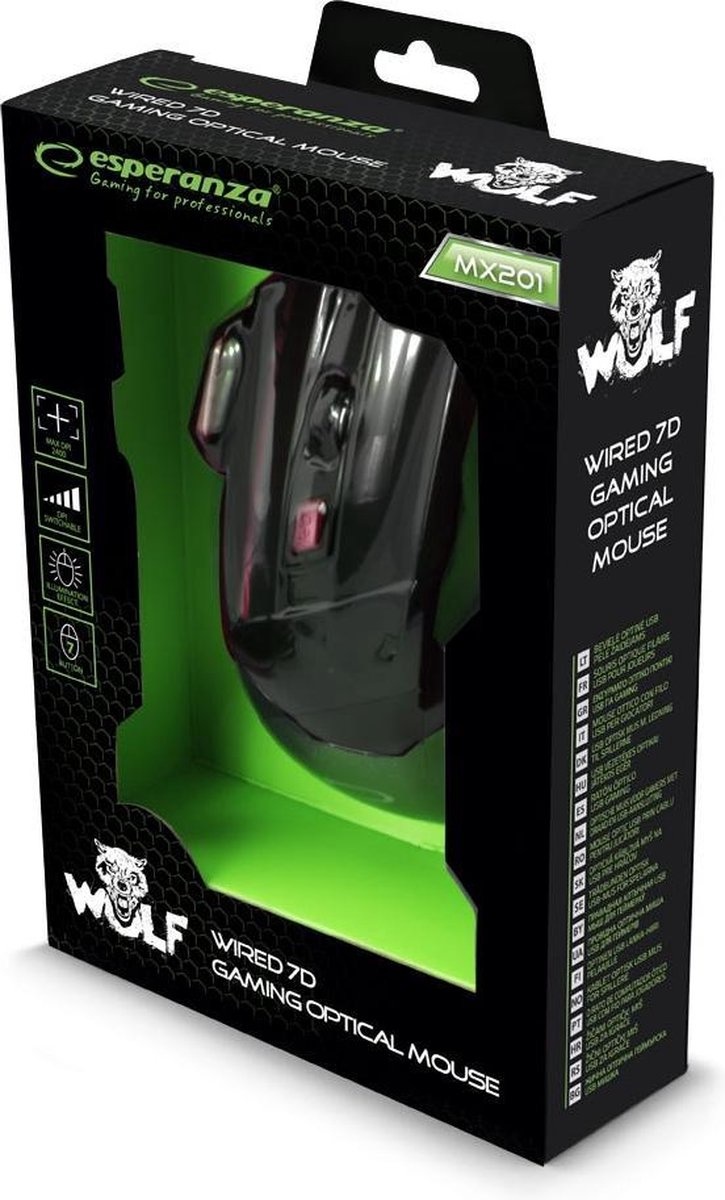 Optische USB Game Muis 7D Wolf met LED - max DPI 2400 - Rood