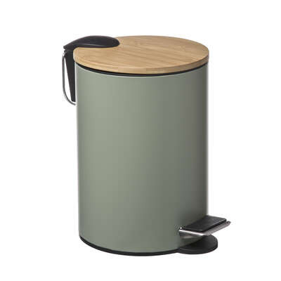 5Five - Pedaalemmer - 3 Liter - Metaal / Bamboe - Kaki 5Five - Pedaalemmer - 3 Liter - Metaal / Bamboe - Kaki
