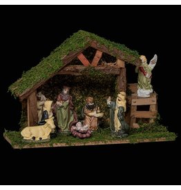 Fééric Lights and Christmas® Nativity scene with 8 figures - L 31,5 cm x 12,5 cm - Porcelain- Wood