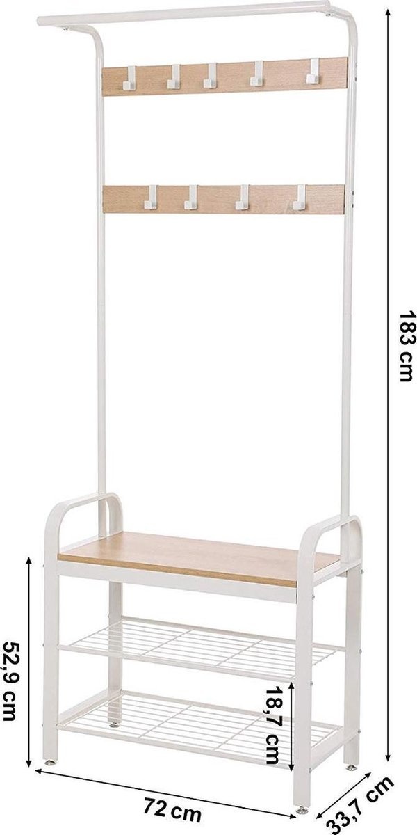 Clothes Rack - Coat & Shoe Rack - 9 Hooks