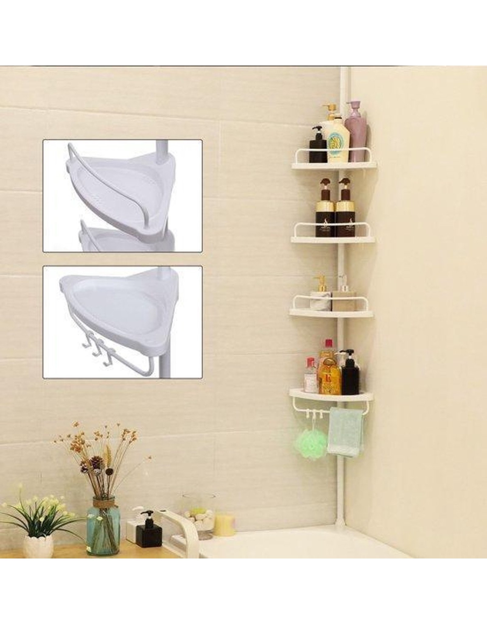 Parya Home Parya Home - Practical Shower Rack with 4 Shelves for the Bathroom - Adjustable Length - White