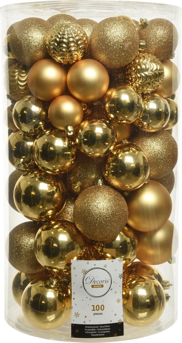 Kerstballenset - 100 Stuks - Kunststof - Goud Kerstballenset - 100 Stuks - Kunststof - Goud