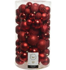 Christmas Ball Set - 100 Pieces - Plastic - Red