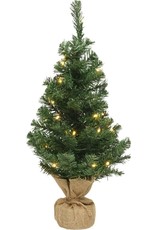 Small full Christmas tree in jute bag 45 cm - Artificial Christmas trees / artificial trees- With 10 lights - On batteries - Green | Warm White