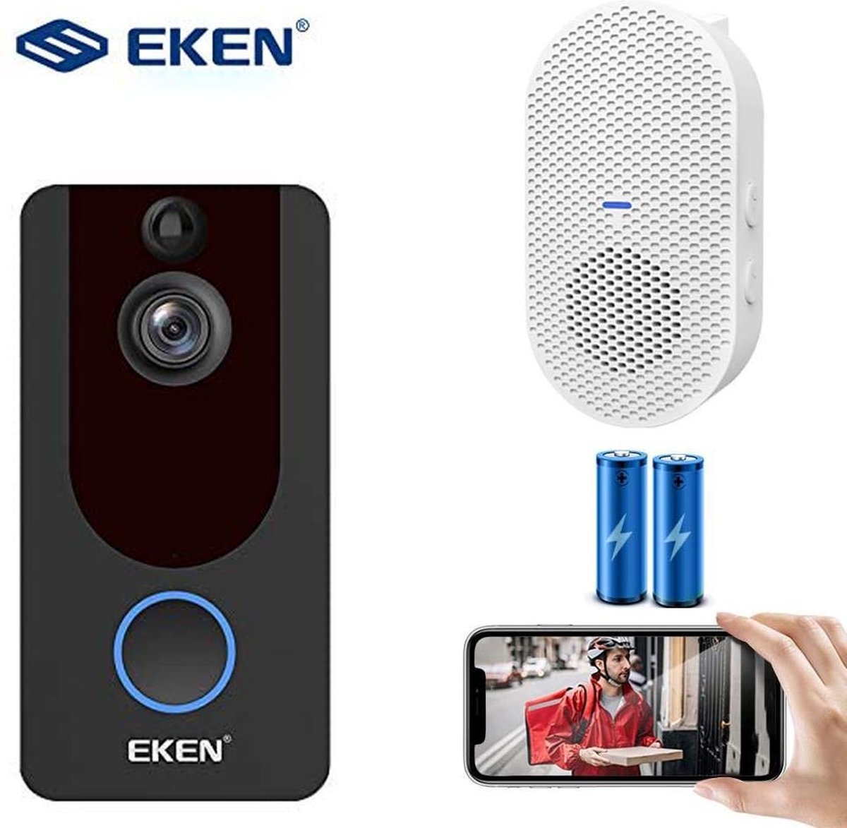 Eken - Video-Türklingel - 1080P - Drahtlos - Schwarz