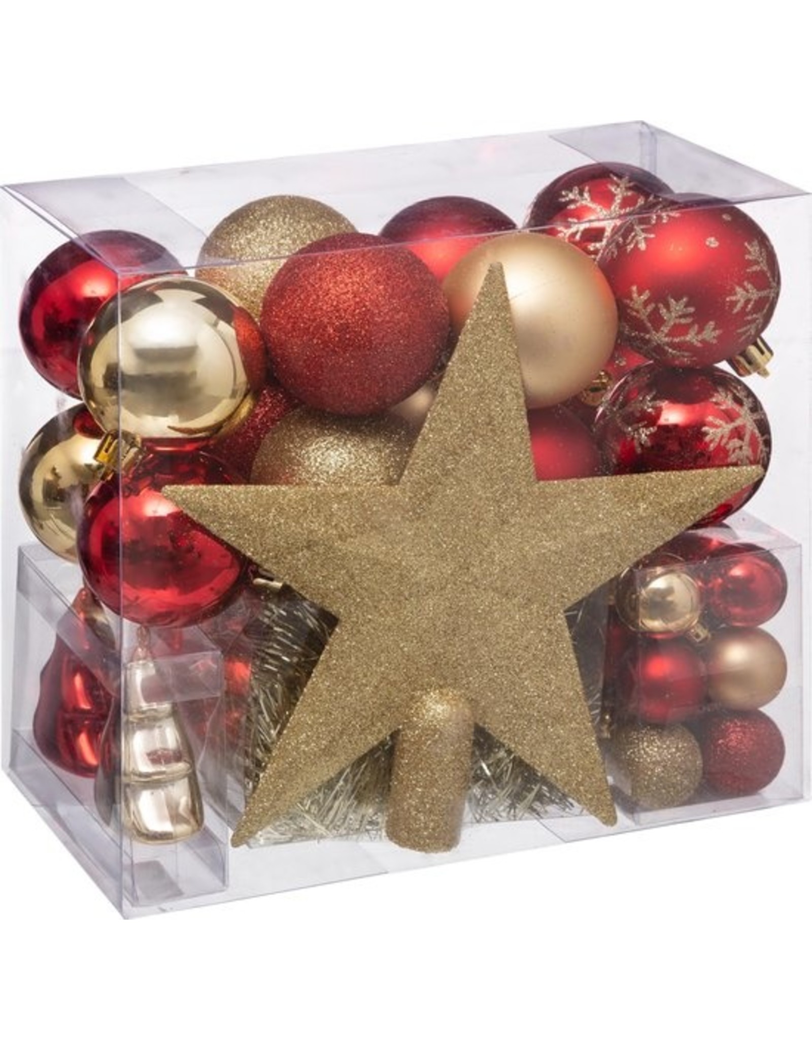 Fééric Lights and Christmas® Christmas Baubles Set - 48 Pieces - Incl. Christmas Star - Gold & Red