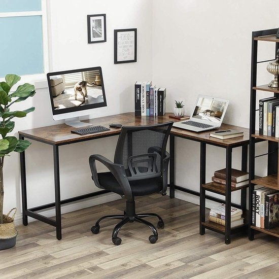 Parya Home - Industrieller Eckschreibtisch - L-Form - MDF / Metall