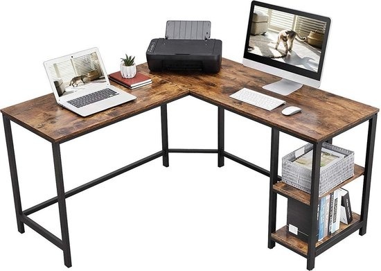 Parya Home - Industrieller Eckschreibtisch - L-Form - MDF / Metall