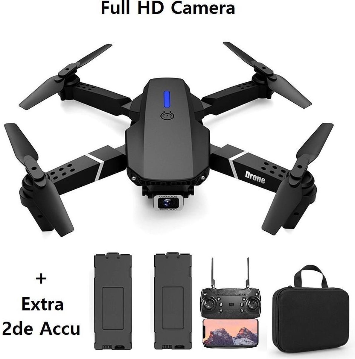 Quad Drone - Met camera en opbergtas - Full HD Camera - 2 Accu's - EV Quad Drone - Met camera en opbergtas - Full HD Camera - 2 Accu's - EV
