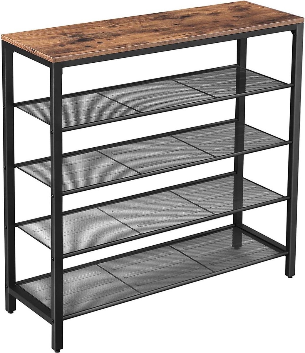 Parya Home - Schuhregal - Metall - Dunkelbraun - 100x30x92,5 cm