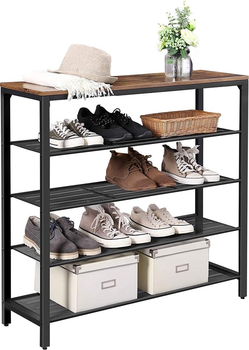 Parya Home - Schuhregal - Metall - Dunkelbraun - 100x30x92,5 cm