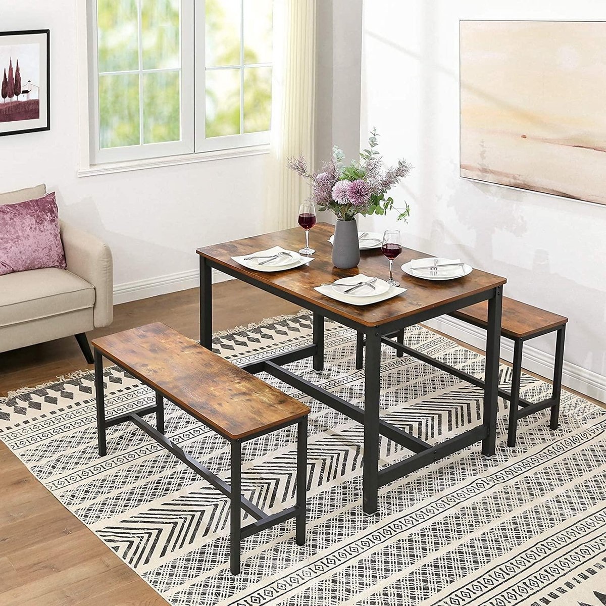 Vasagle - Eettafel Banken - Set Van 2 - Vintage - 108 x 32,5 x 50 cm