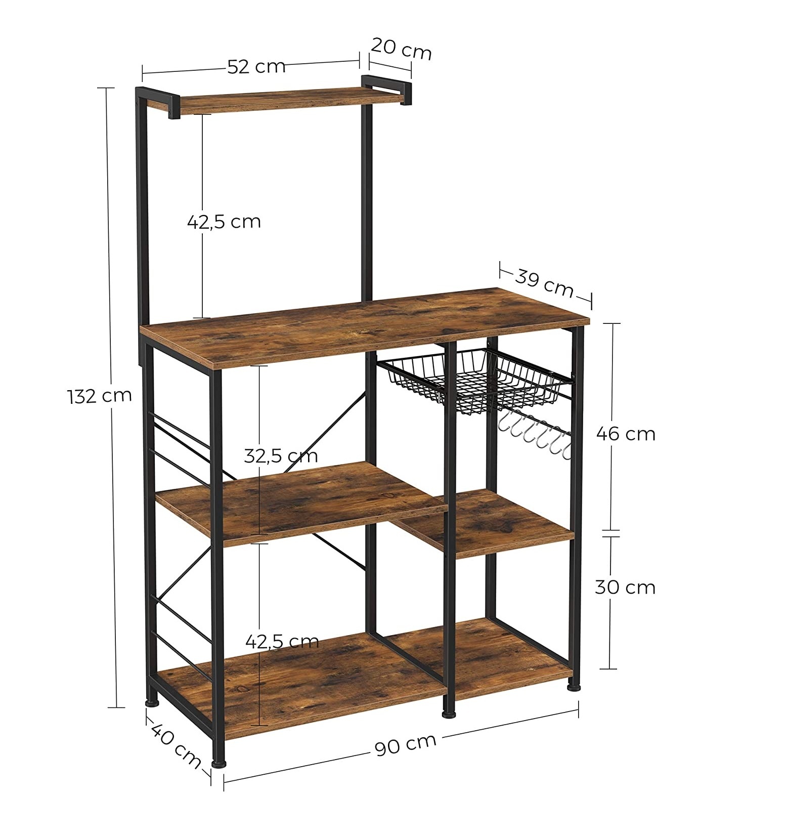 Parya Home - Keukenkast - Keukenrek - Industrieel - Hout - Bruin
