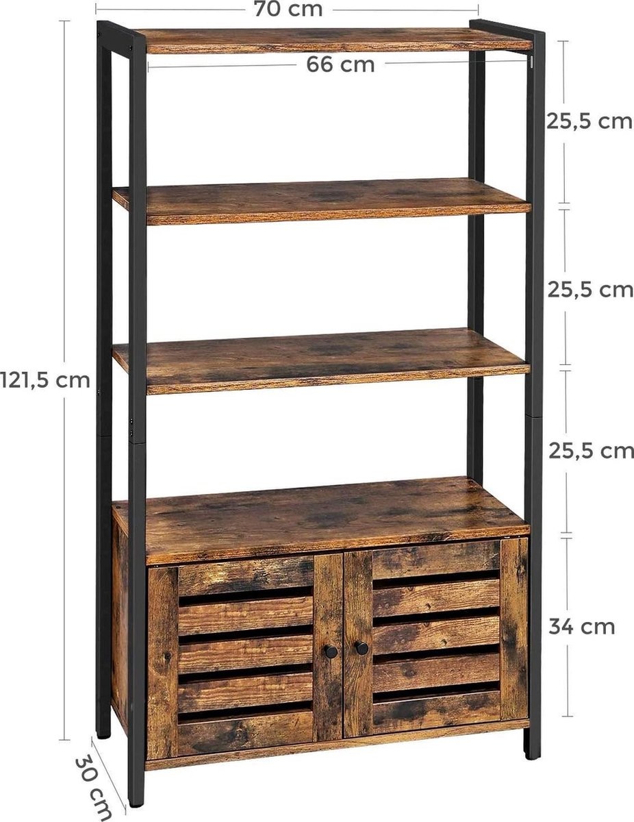VASAGLE Boekenkast - ladenkast - industriële design - 70 x 30 x 121,5 cm