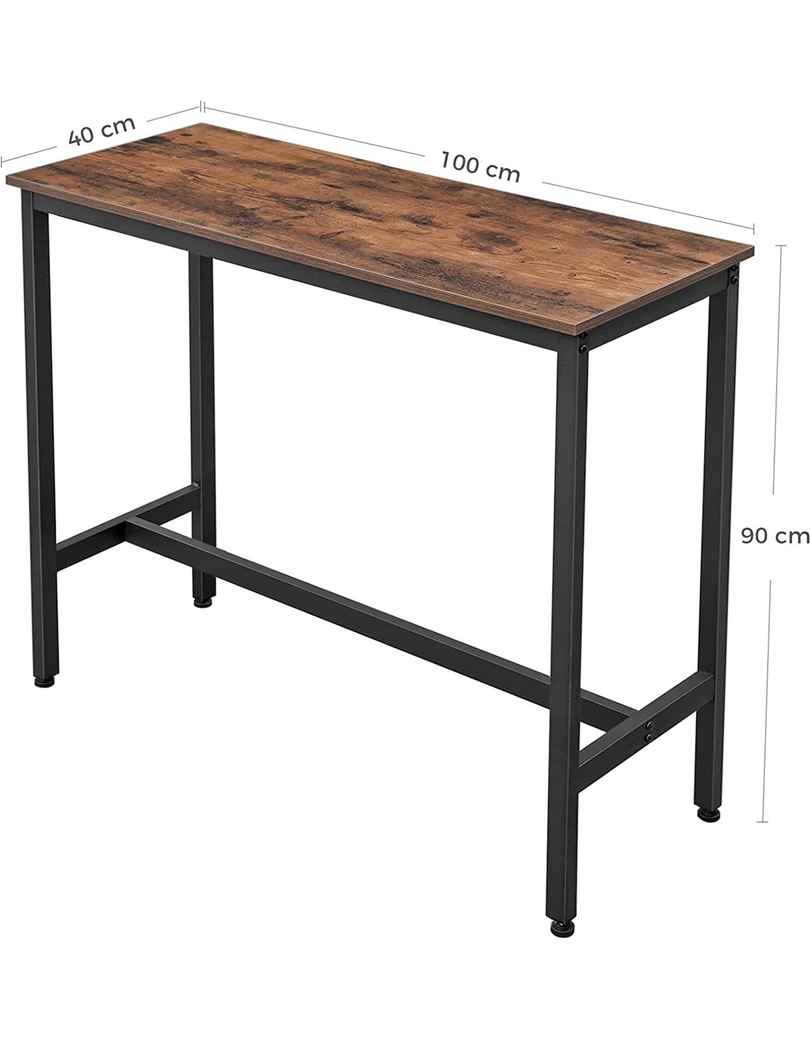 Parya Home Parya Home - Rectangular bar table - Narrow kitchen table - Robust Black Frame - 100 x 40 x 90 cm - Vintage - Brown