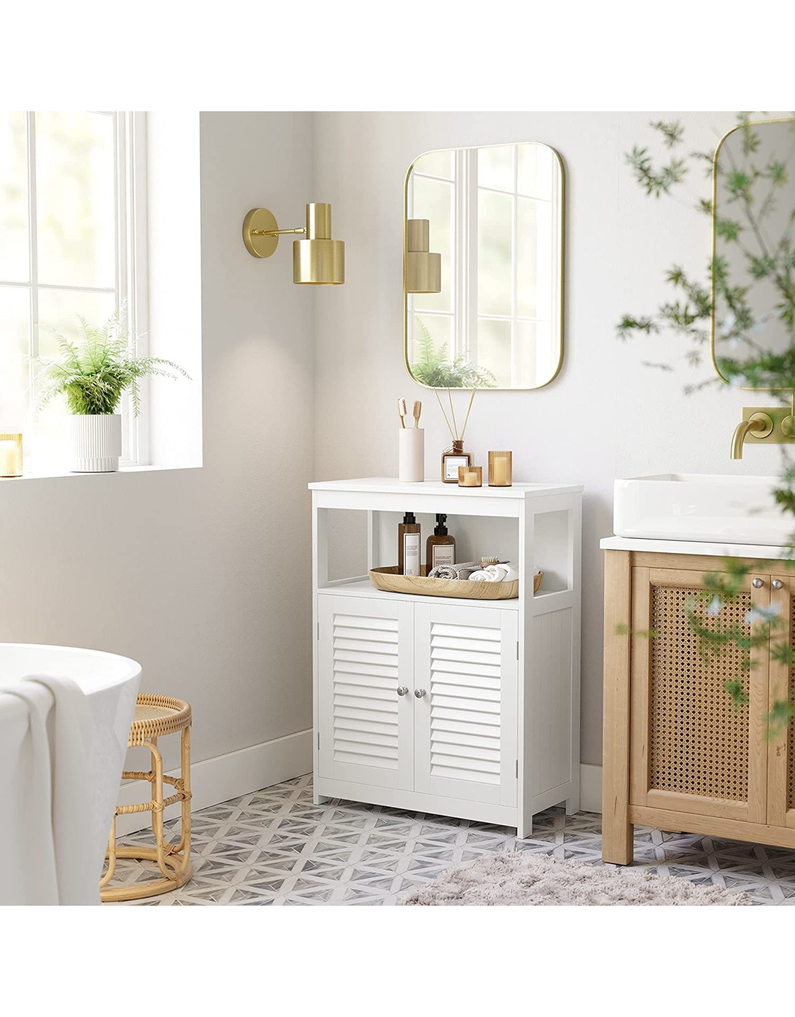 Parya Home Parya Home - White Bathroom Cabinet - Includes 2 Slat Doors - Rustic - MDF