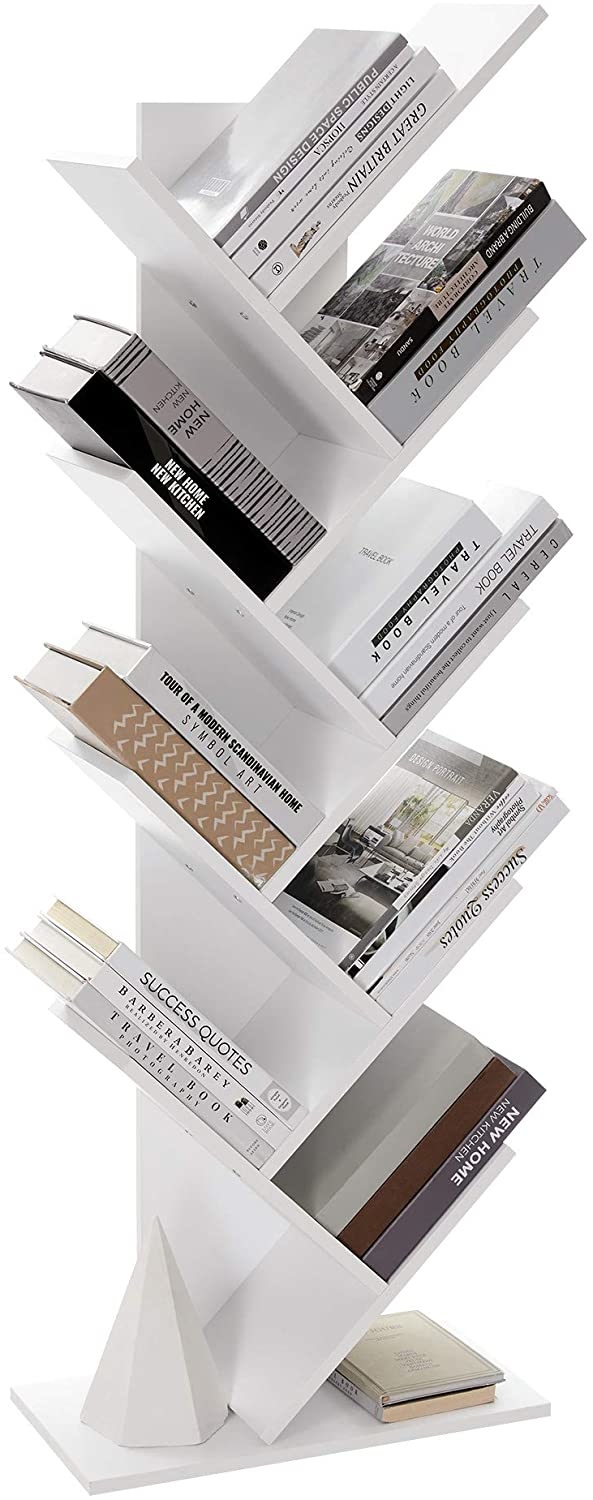 Parya Home - Weißes Bücherregal - Stehendes Bücherregal - 8 Fachböden - Holz