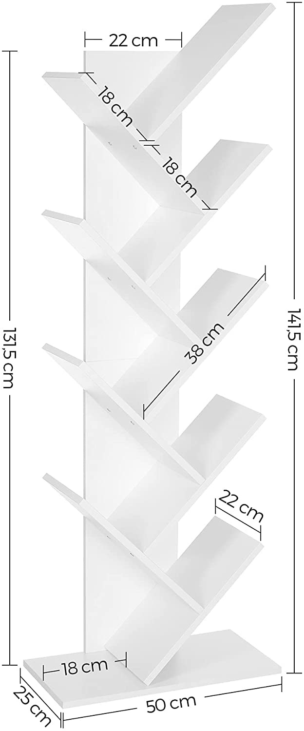 Parya Home - Weißes Bücherregal - Stehendes Bücherregal - 8 Fachböden - Holz