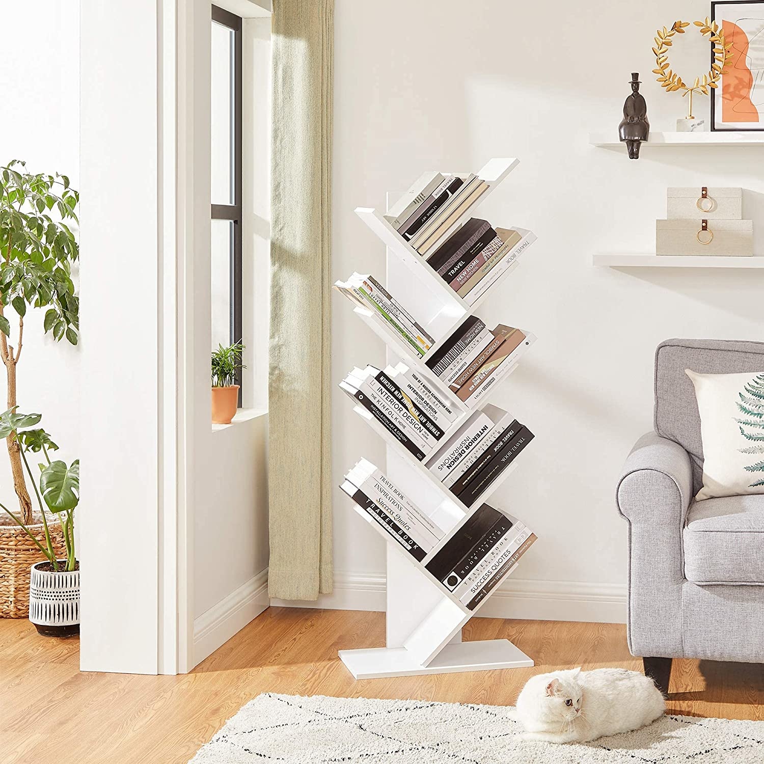 Parya Home - Weißes Bücherregal - Stehendes Bücherregal - 8 Fachböden - Holz