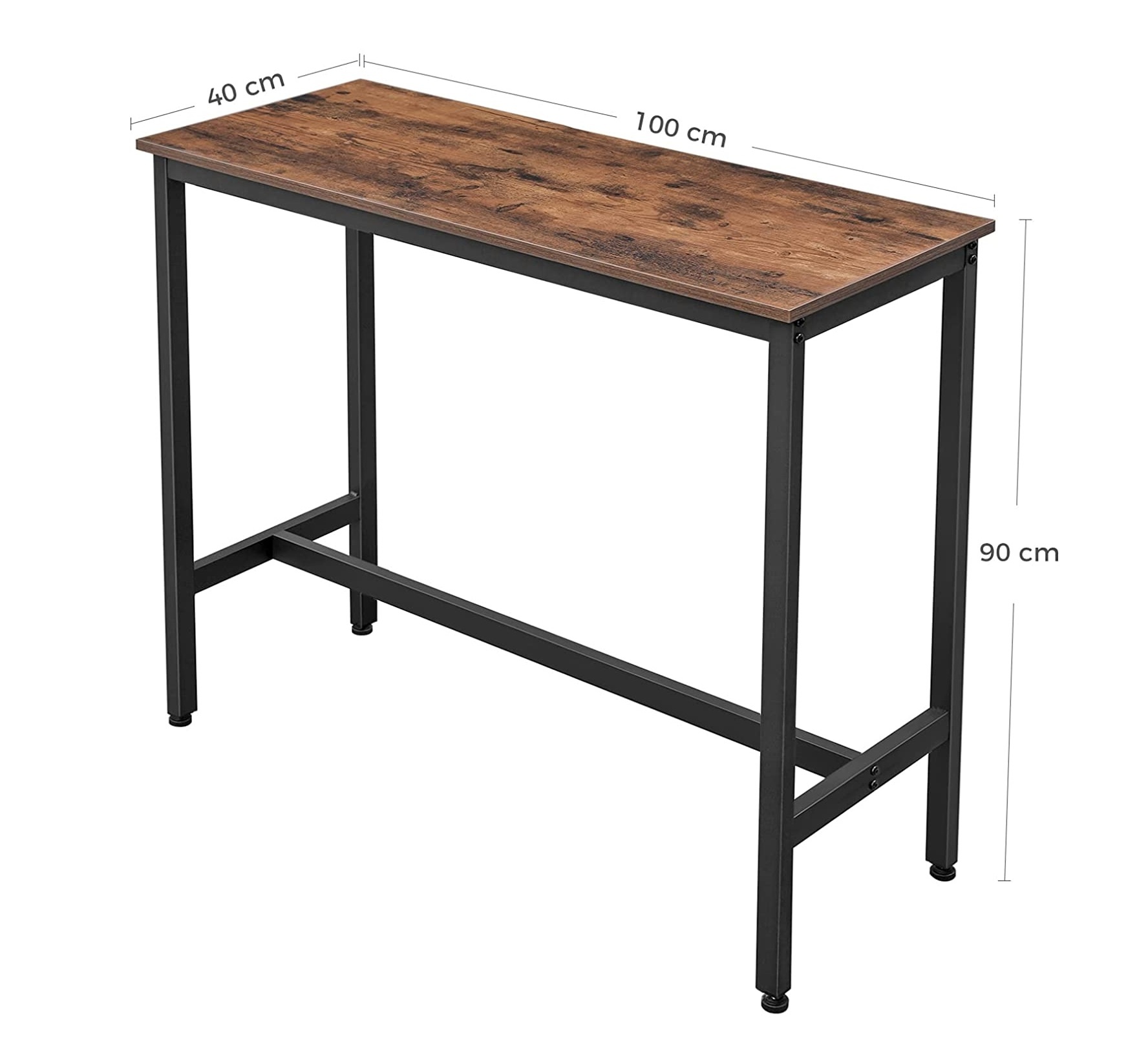 Parya Home - Bartisch schmal, Küchentisch - Arbeitsplatte - rechteckiger Bartisch - stabiles Metallgestell - 120 x 40 x 100 cm - dunkelbraun