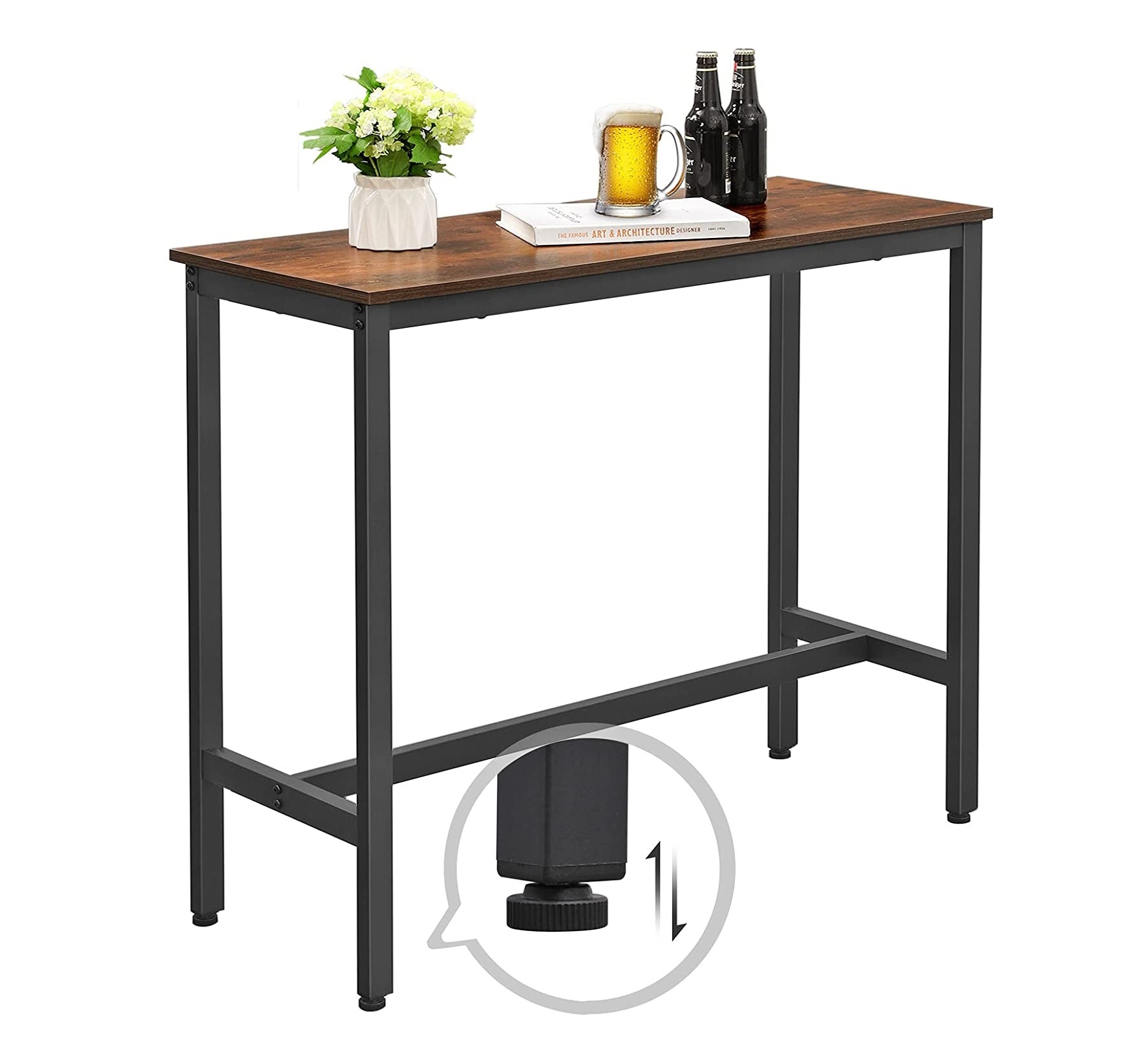 Parya Home - Bartisch schmal, Küchentisch - Arbeitsplatte - rechteckiger Bartisch - stabiles Metallgestell - 120 x 40 x 100 cm - dunkelbraun