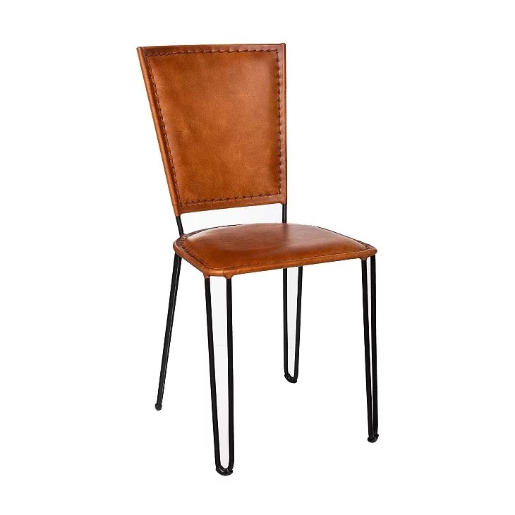 Atmosphera - Leren Eetkamerstoel - Metalen poten - Cognac