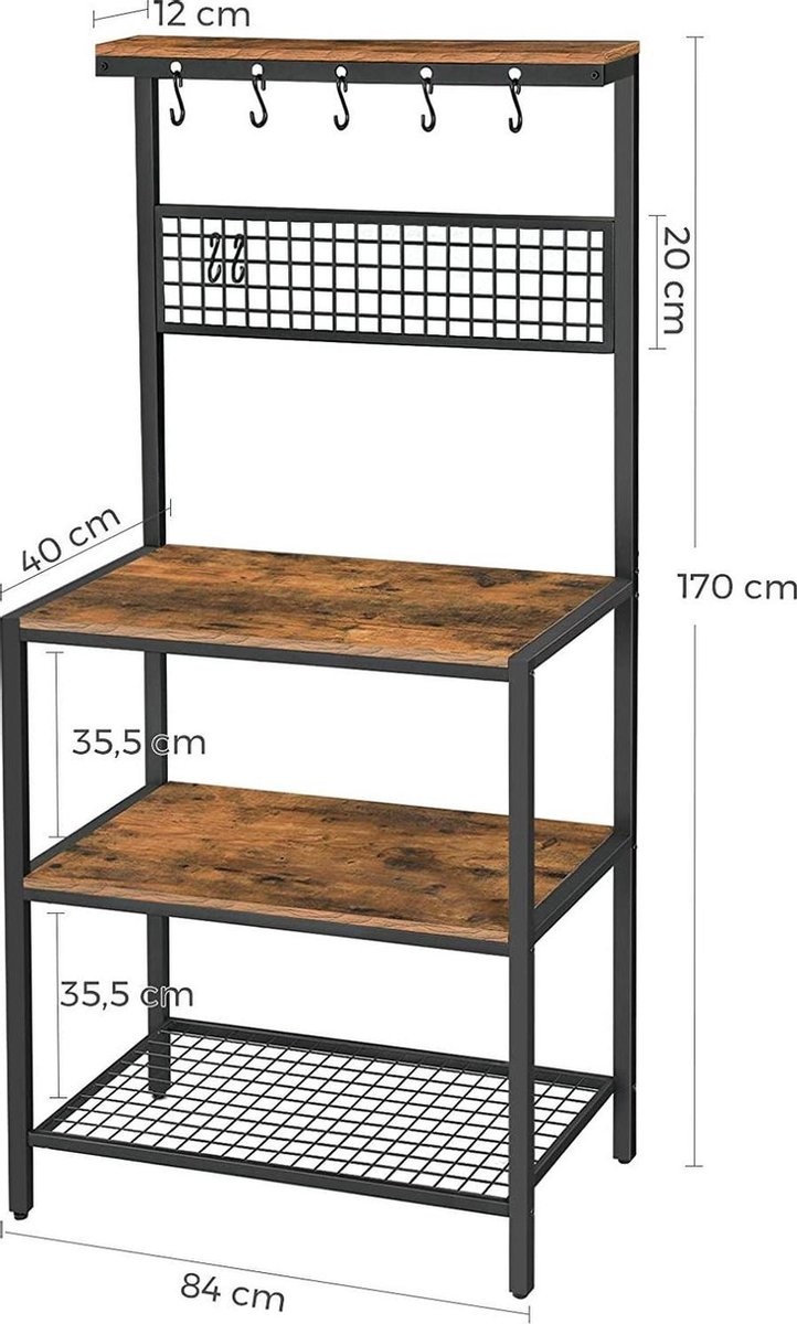 Küchenschrank - mit Haken und Einlegeböden - 84 x 40 x 170 cm