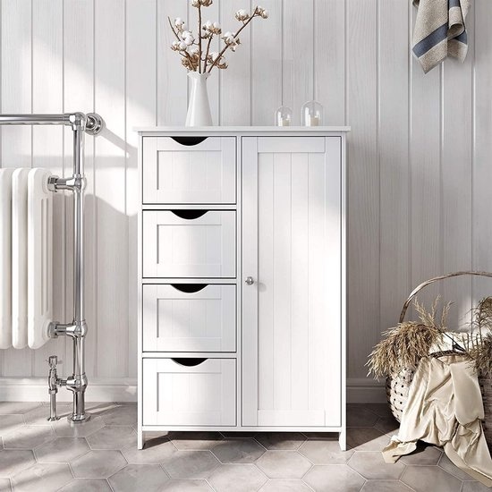 Badezimmerschrank - 4 Schubladen - MDF - Weiß