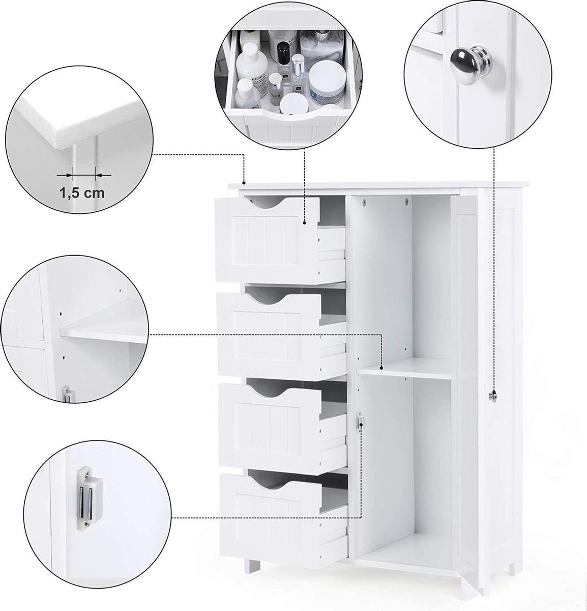 Badkamerkast - 4 Lades - MDF - Wit