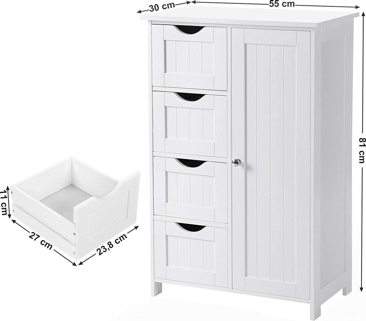 Badezimmerschrank - 4 Schubladen - MDF - Weiß
