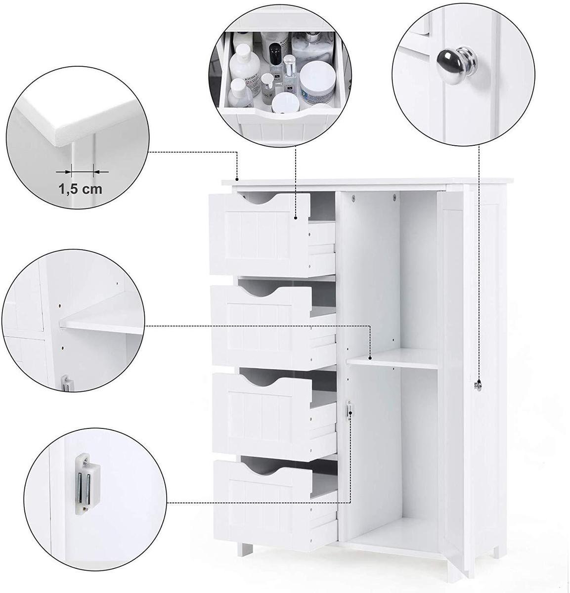 Vasagle Badezimmerschrank - 4 Schubladen - MDF - Weiß