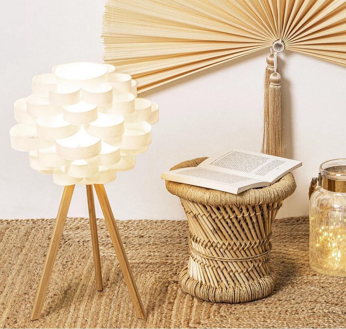 Beistelltisch - 2er Set - Bambus - Boho Couchtisch - Bohème - Bambus und Hanf