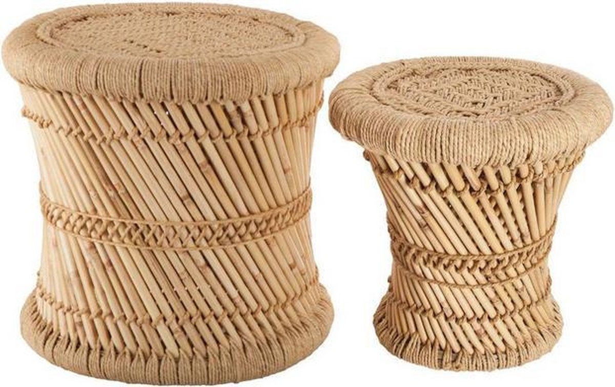 Beistelltisch - 2er Set - Bambus - Boho Couchtisch - Bohème - Bambus und Hanf