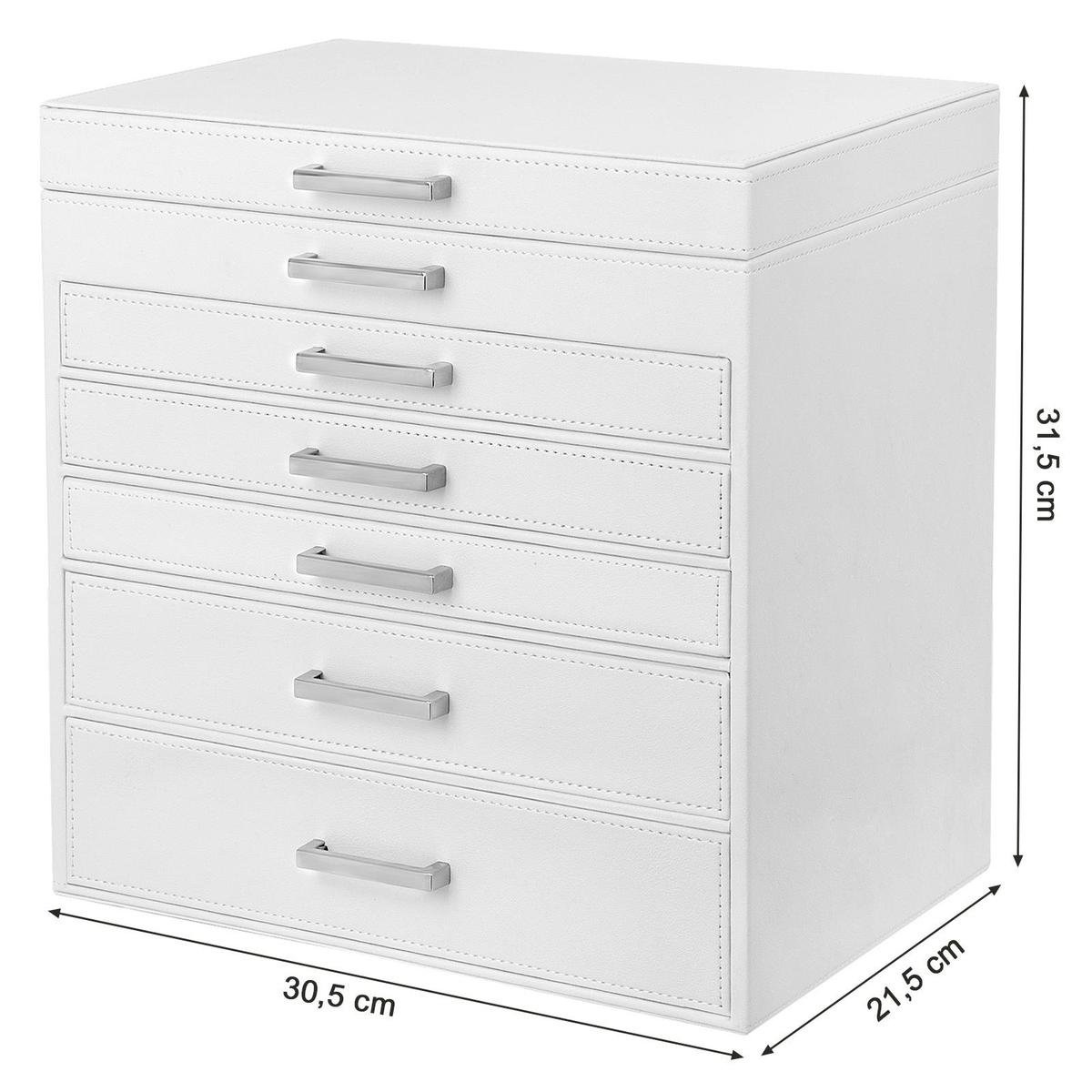 Sieradendoos - 6 Niveaus - Met spiegel - Wit - 30,5 x 31,5 x 21,5 cm