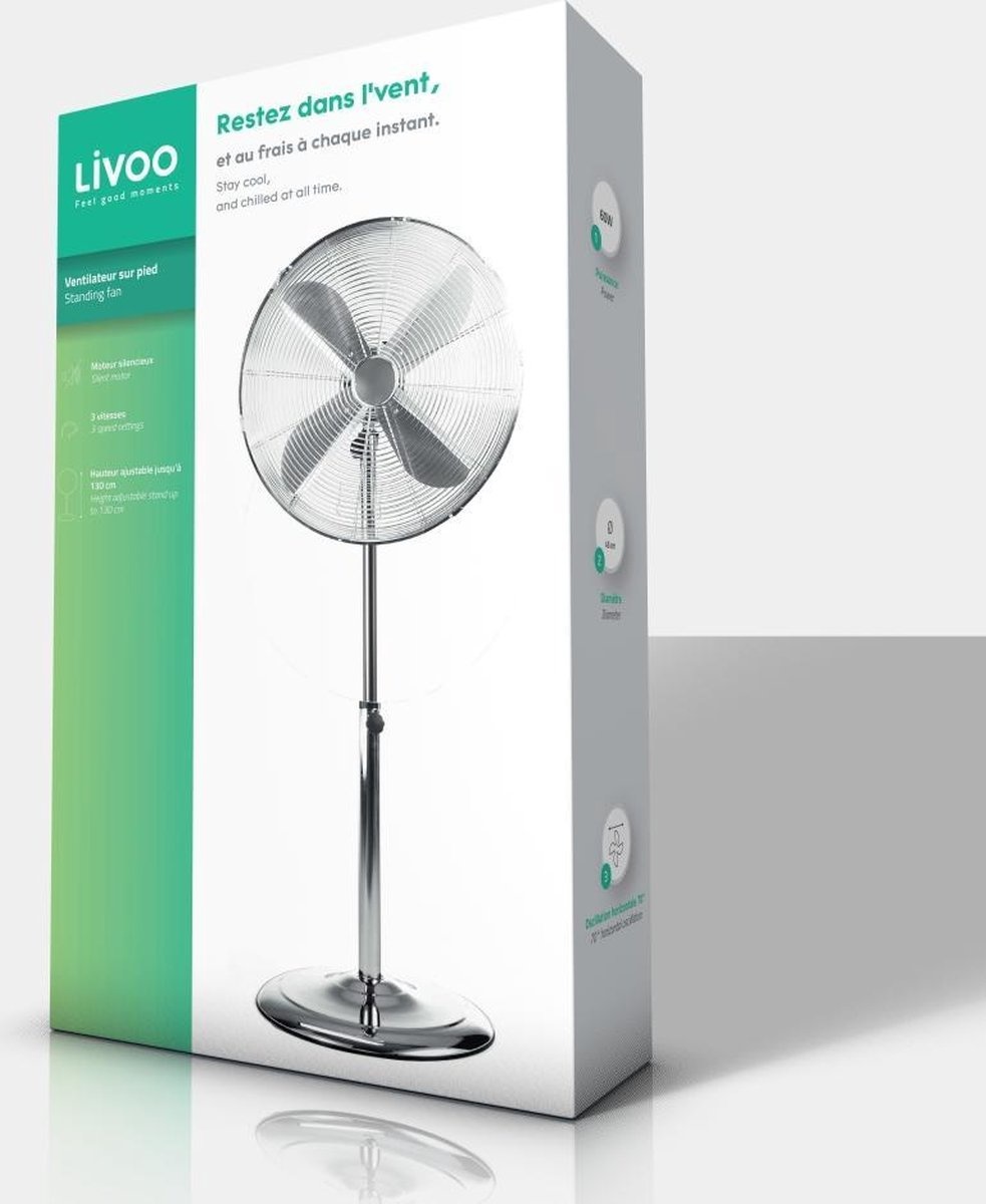 Livoo retro statiefventilator ø 45 cm RVS
