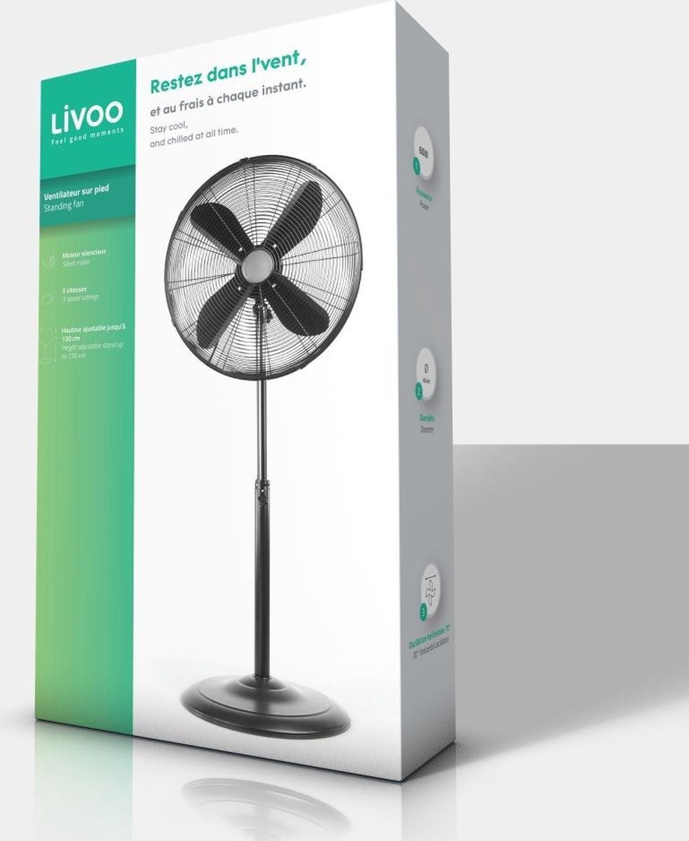 Livoo retro statiefventilator ø 45 cm zwart