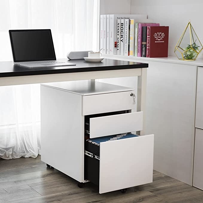 Parya - verrijdbaar ladeblok - met slot - wit - 39 x 60 x 52 cm