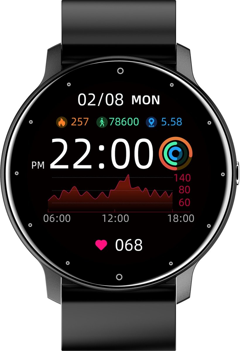 Parya Official -  Dark black smartwatch - Hardloophorloge - Slim horloge - Android & iOS - Heren & Dames