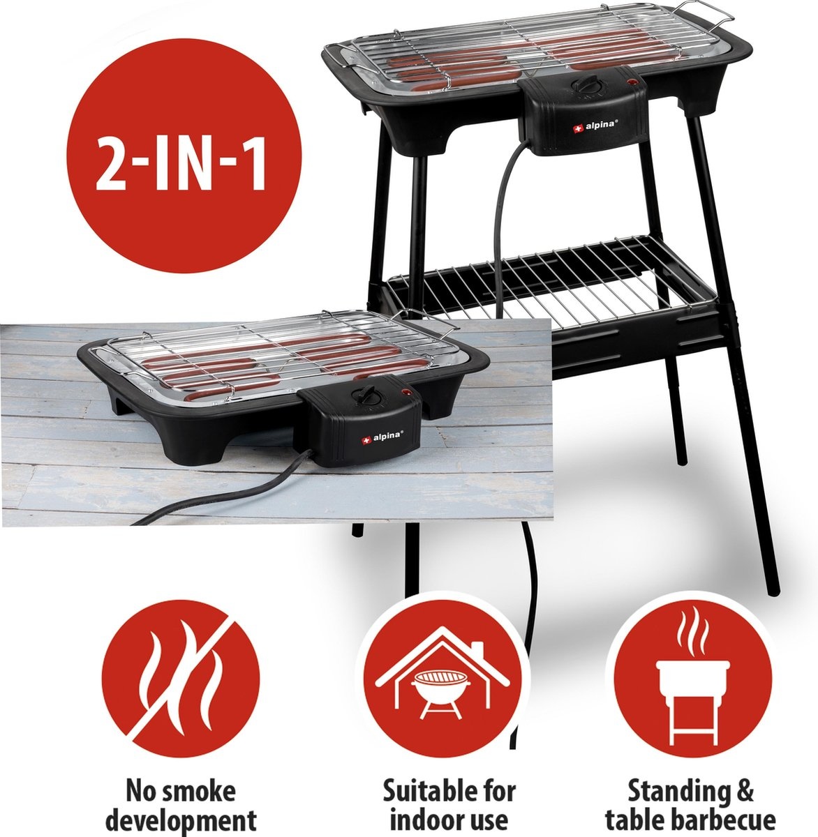 Alpina BBQ - Electric - 2-in-1 - Indoor and Outdoor - 2000W