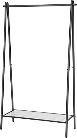 Parya Home Stahl-Kleiderständer mit Kleiderstange, Ablage im unteren Bereich, einfach, Schlafzimmer, Flur, Dachboden, Keller, 92,5 x 33,5 x 153 cm, Mattschwarz