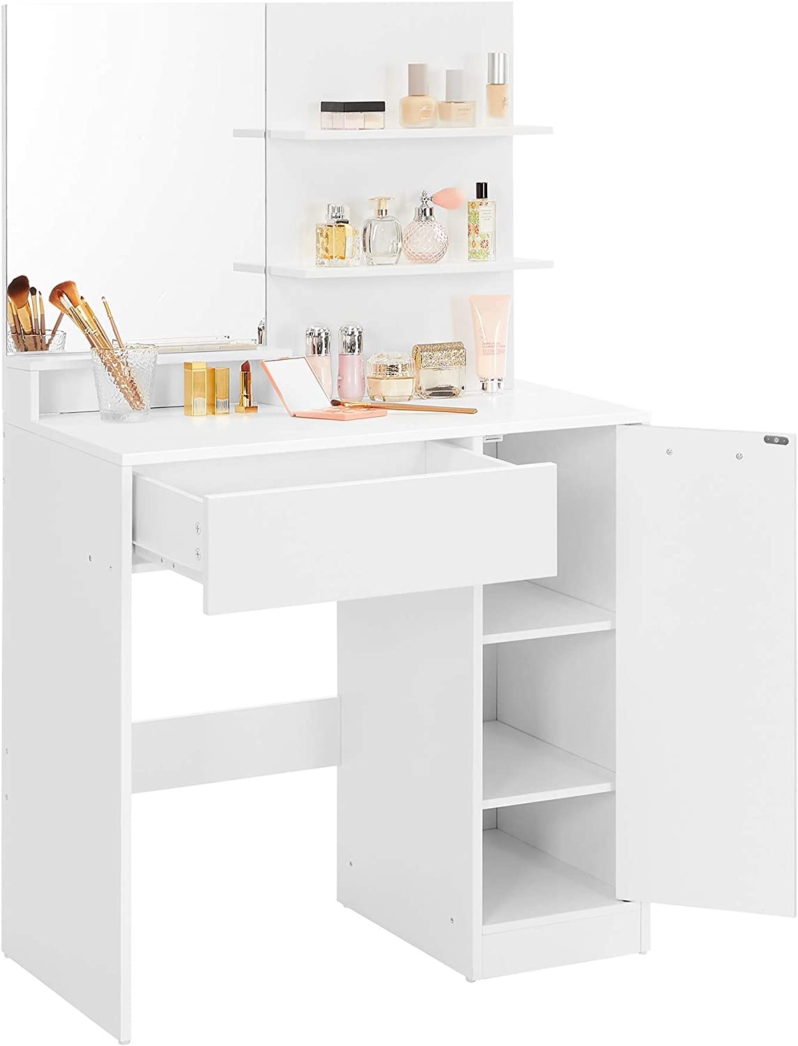 Parya Home kaptafel met spiegel, 1 lade, 2 legplanken
