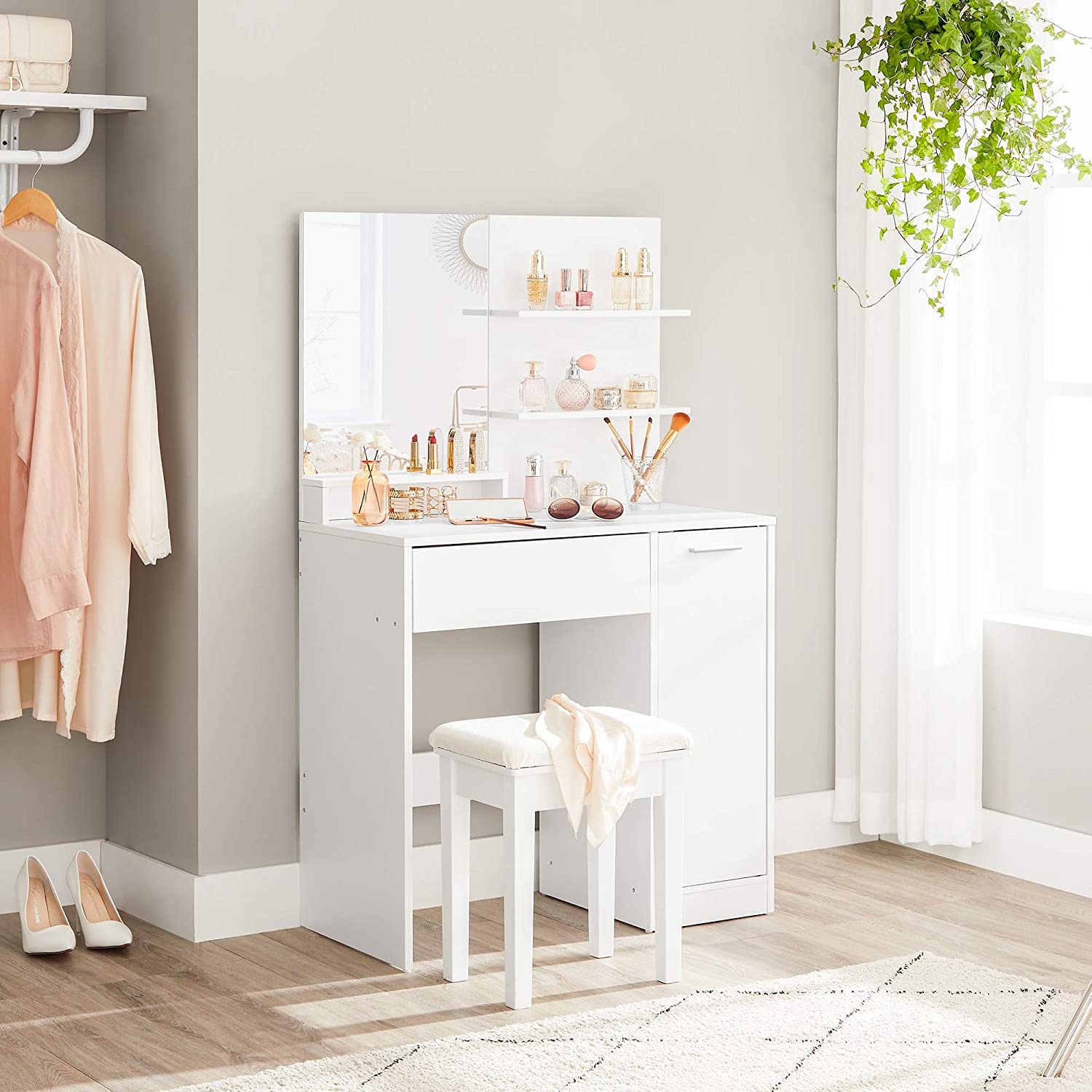Parya Home kaptafel met spiegel, 1 lade, 2 legplanken