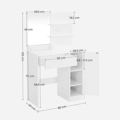 Parya Home kaptafel met spiegel, 1 lade, 2 legplanken