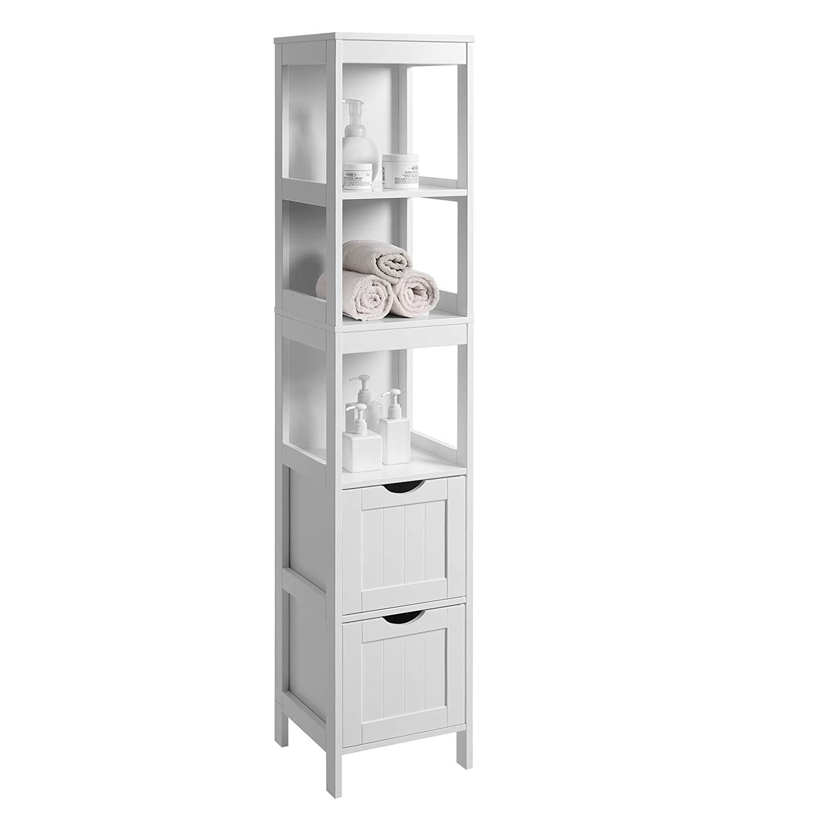 Parya Home - Hoge Badkamerkast - Badkamermeubel - 2 Lade - 3 Planken - Hout - Wit
