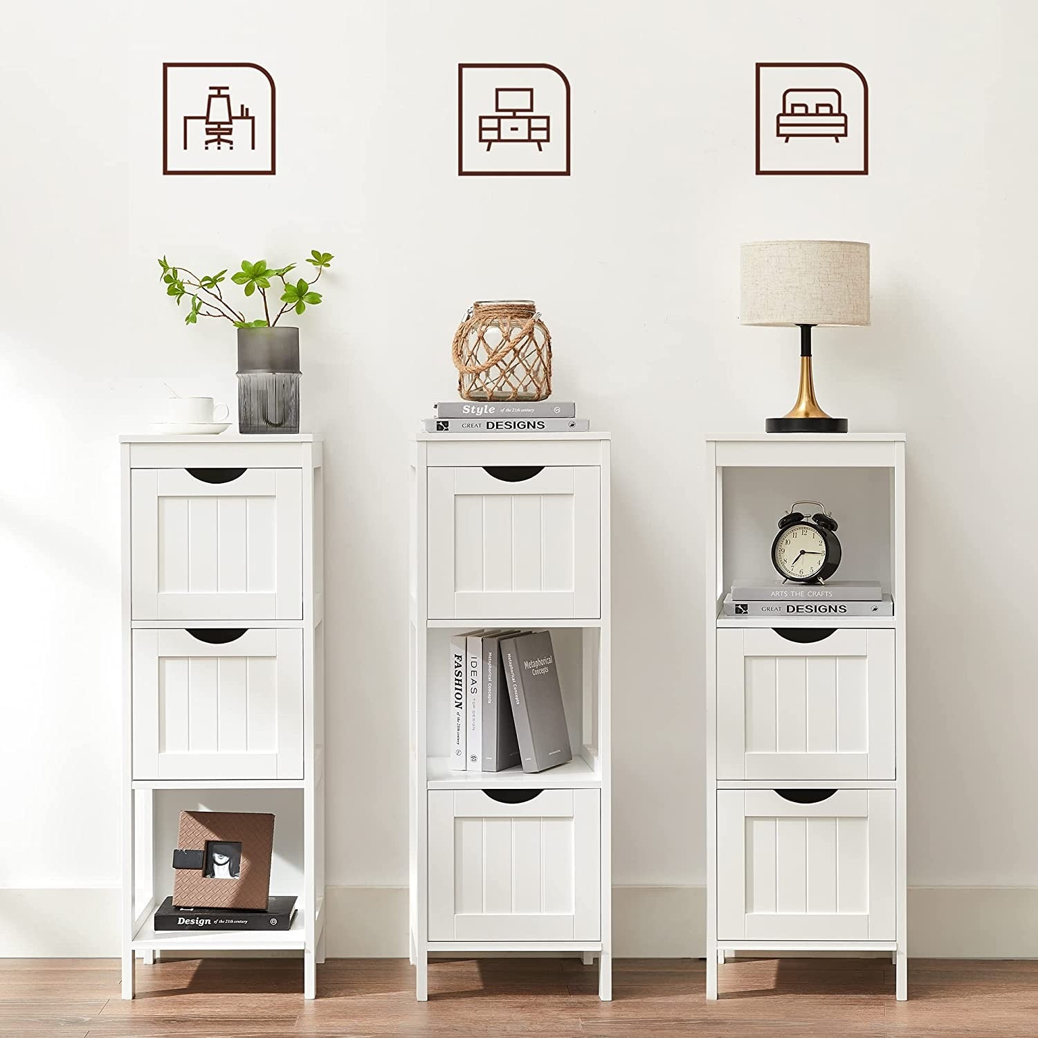 Parya Home - Badezimmerschrank - Medizinschrank - 2 Schubladen - 1 offene Fläche - Holz - Weiß