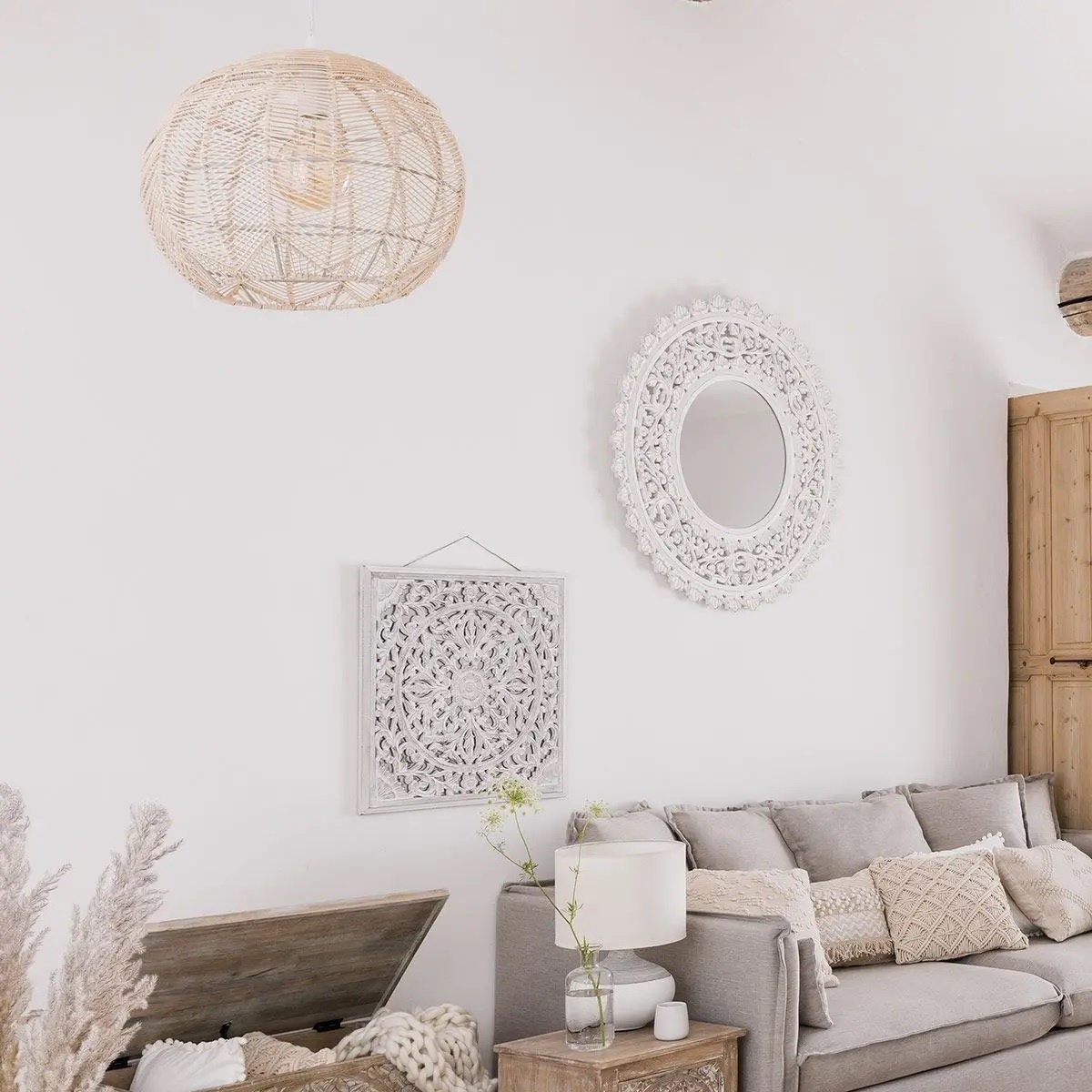 Atmosphera - Ronde Hanglamp - Rotan - Diameter Ø 38 - Beige