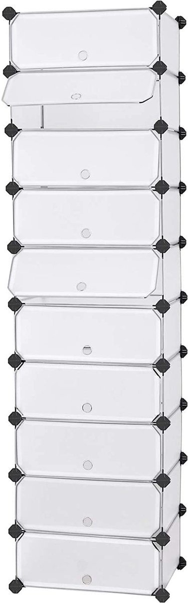 Schoenenrek, DIY, 10 niveaus, van PP-kunststof, halftransparant wit Schoenenrek, DIY, 10 niveaus, van PP-kunststof, halftransparant wit