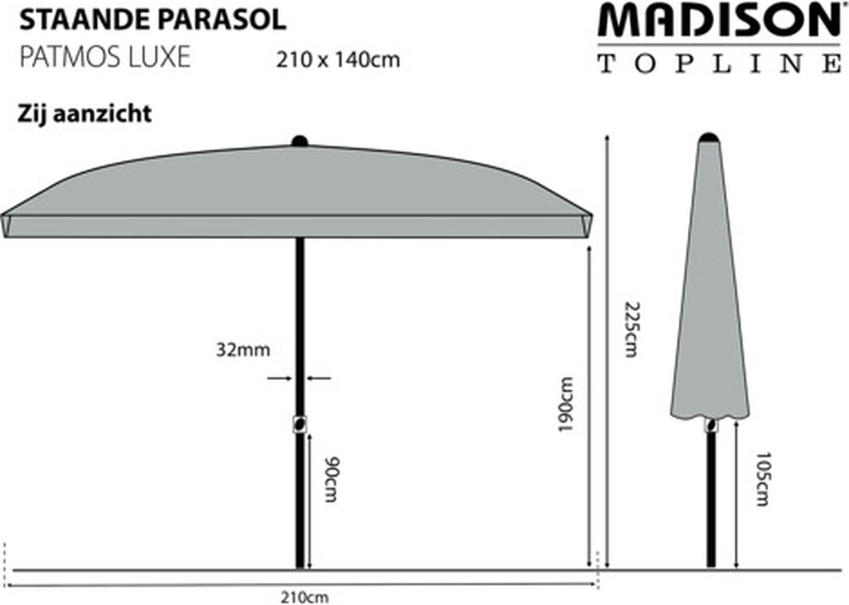 Madison - Sonnenschirm Patmos - Rechteckig - Grau 210 x 140 cm