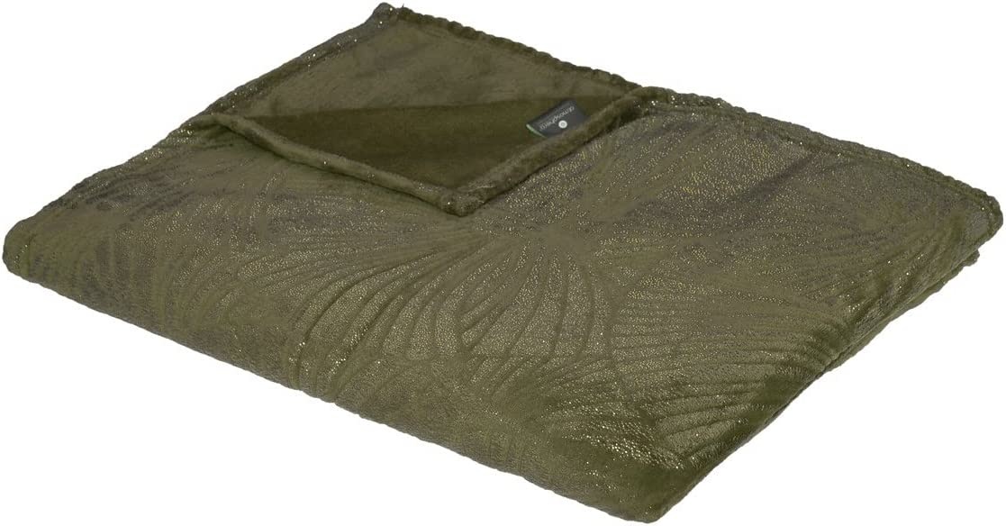 Kaki Groene Flanellen Deken met Goud patroon in reliëf 180 x 230 cm Kaki Groene Flanellen Deken met Goud patroon in reliëf 180 x 230 cm