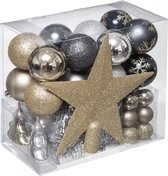 Weihnachtskugel-Set 44 Stück - Kunststoff - Weihnachtsdekoration - Stern - Girlanden - Gold/Schwarz - Glitzer